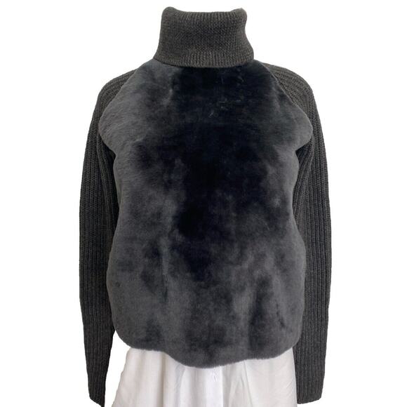 NWT Massimo Dutti Sheephair Fur Pullover Sweater Knit Long Sleeve Gray S - Picture 1 of 9
